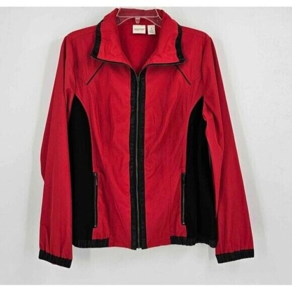 Zenergy by Chicos Womens Sz 1 (Sz S) Doris Pieced Windbreaker Jacket Red/Black